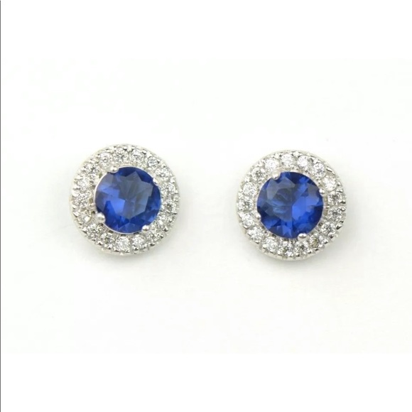 14k Solid White Gold CZ Stud Earrings - Picture 2 of 8